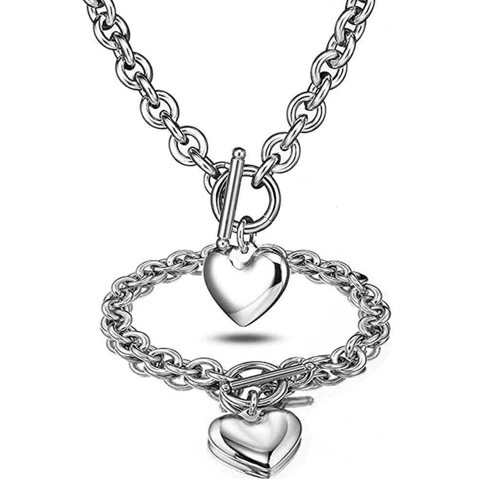 Lock Heart Necklace & Bracelet Set