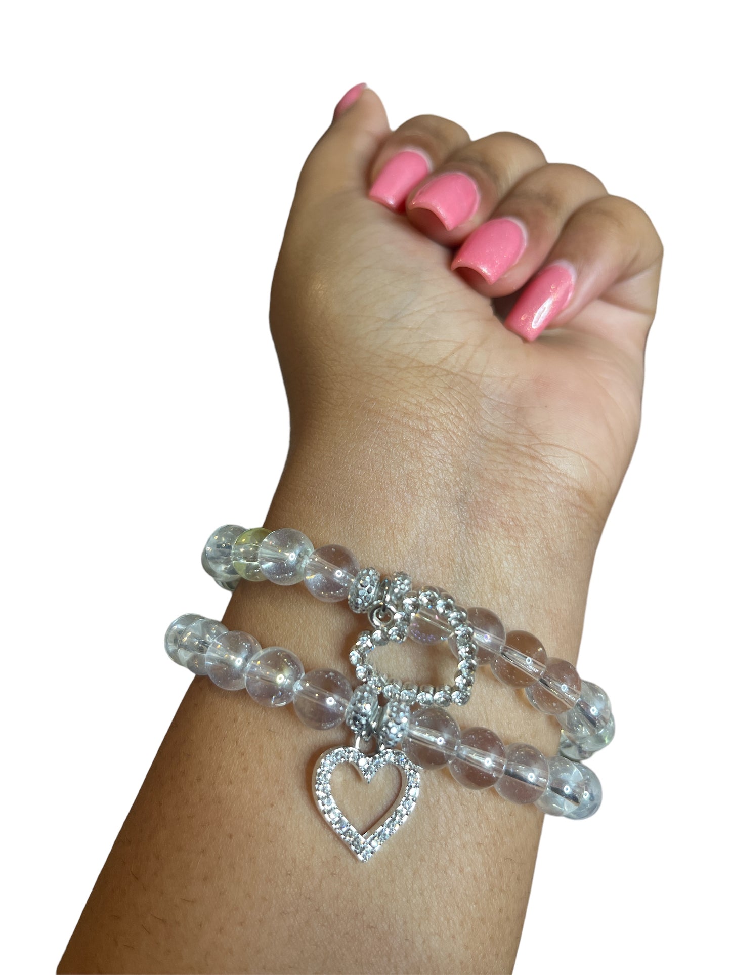 Clear Beaded Heart Bracelet