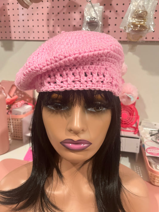 Pink Crochet French Beret