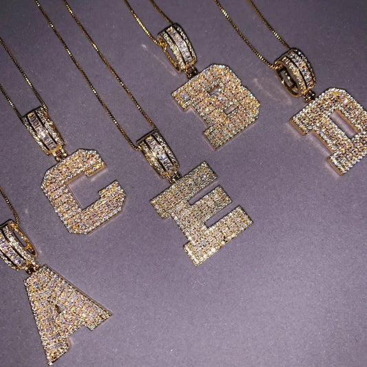 Gold Block Initial Necklaces